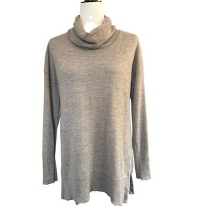 Adrienne Vittadini Womens Gray Merino Wool Blend Cowl Neck Tunic Sweater Large‎